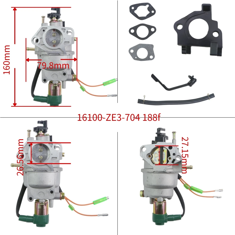 Electric Choke Carburetor Complete Kit Part Number 16100-ZE3-704 Replacement Spare Parts For 188F GX390 13HP Power Equipment