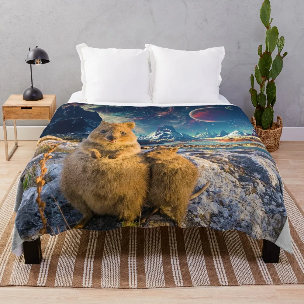 Happy Quokka Trip to Space Throw Blanket Blankets For Sofas Kid'S Designers Blankets