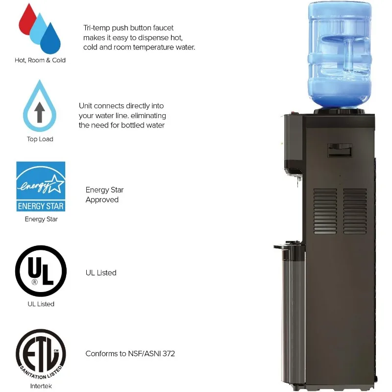 Диспенсер-холодильник для воды с верхней загрузкой Brio Limited Edition — черная нержавеющая сталь — горячая и холодная вода, замок для безопасности детей