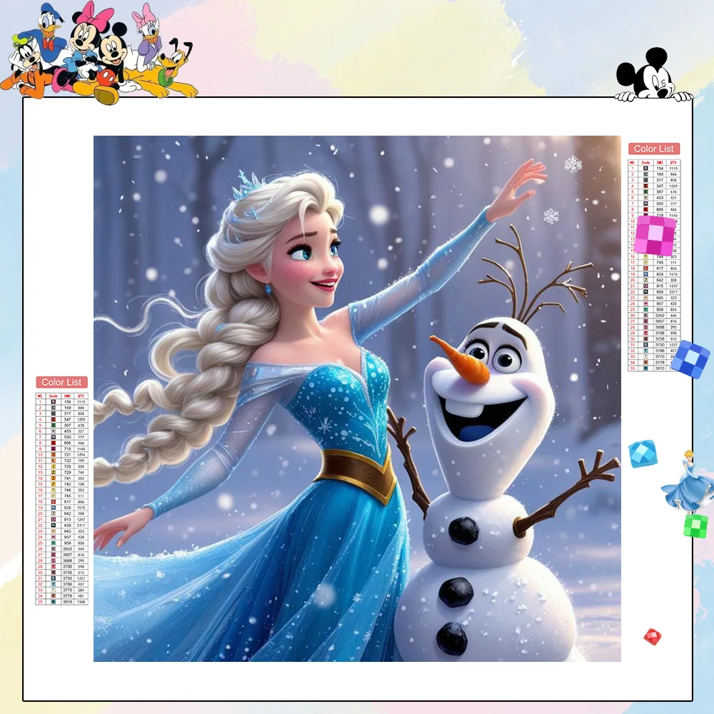 

Disney Diamond Mosaic Elsa Princess Full Square Round Drill Frozen Diamond Painting Kit Snowman Olaf Cartoon Home Decor