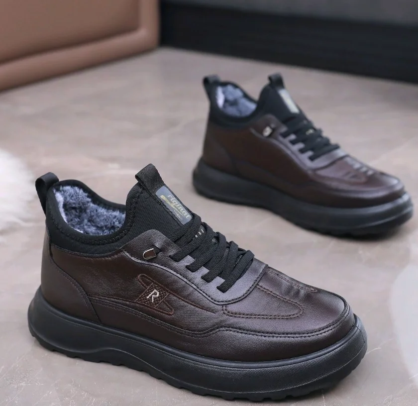 Winter Cloth Shoes for Men, Cotton Shoes with Fleece, Warm Dad Shoes, Non-Slip, Extra Wide,  Casual Shoes for  Elderly Men
