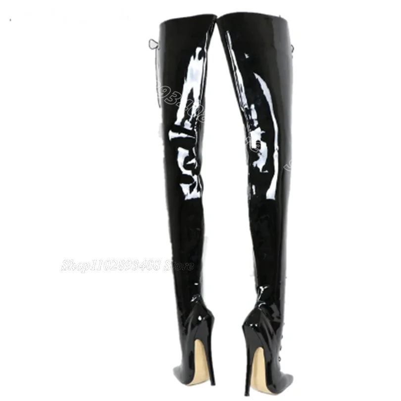 Black Cross Band Over Knee Boots Patent Leather Side Zipper Casual Party Stiletto Fall Women Sexy Boots 2024 Zapatos Para Mujere