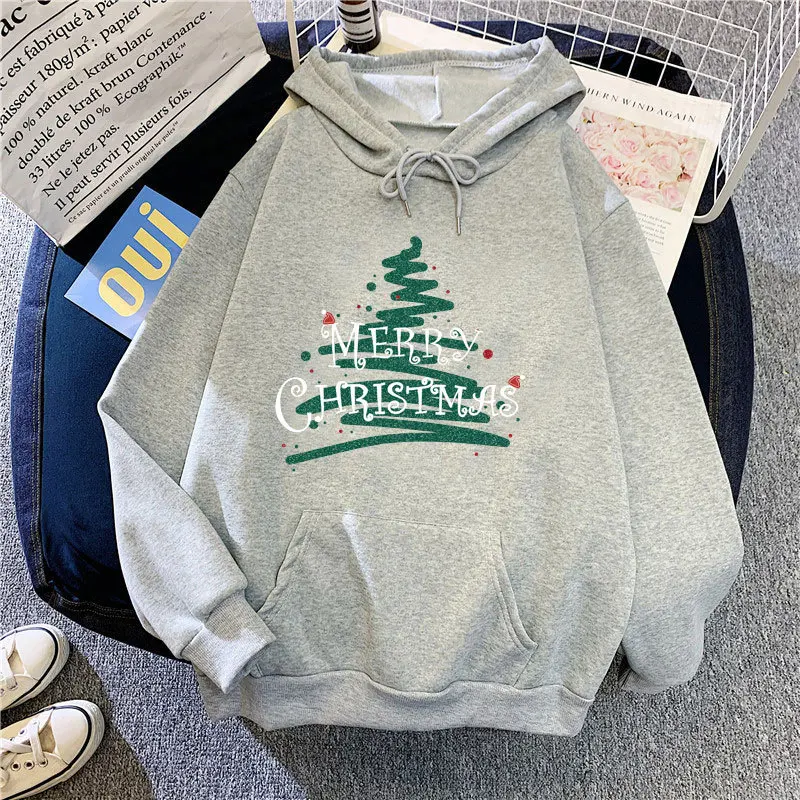 Christmas Women Hoodies Pullover Fashion Printed Casual Sweatshirts Sporty Loose Long Sleeved Coats Ladies Autumn Winter