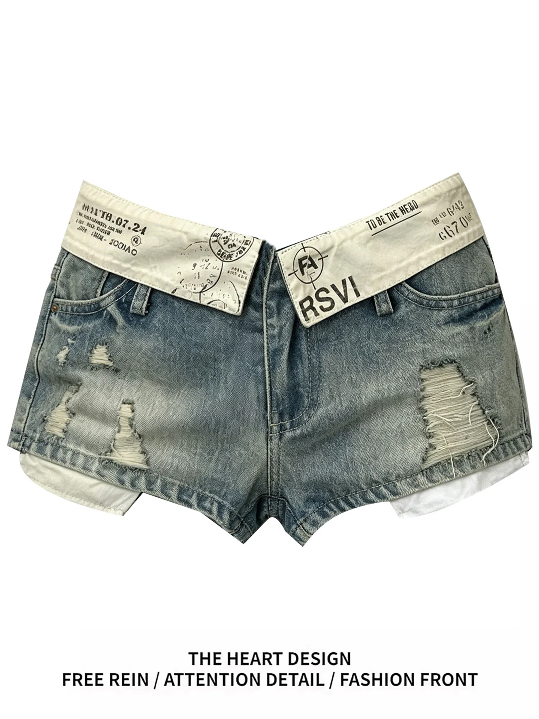 

American Retro Cuffed Ripped Low Waist Denim Shorts Summer New Design Slim A-Line Hot Pants High Waist Wide Leg Pants