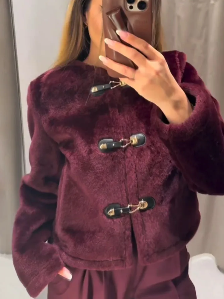 

HH Women's Winter New Fashion Short Jackets Solid O-Neck Long Sleeves Pockets Single Breasted Female Casual Coats 3 Color