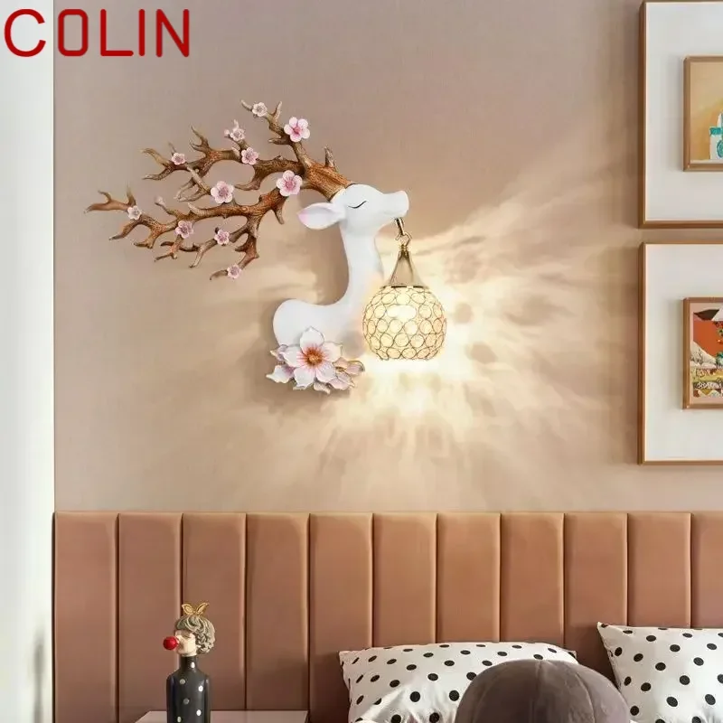 COLIN Contemporary Deer Wall Light LED Creative Plum Blossom Decor Resin Sconce Lamp for Home Living Room Bedroom Corridor