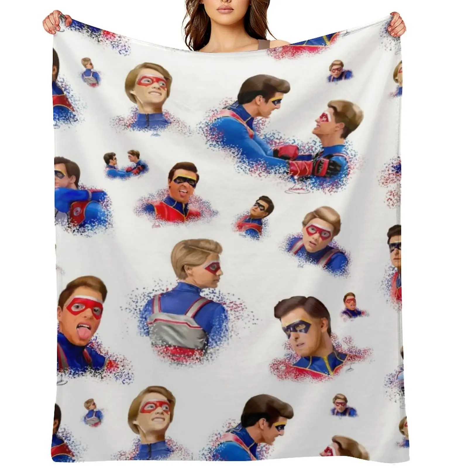 

Captain Man and Kid Danger Drawing Pattern Throw Blanket Camping Travel Shaggy Tourist Blankets