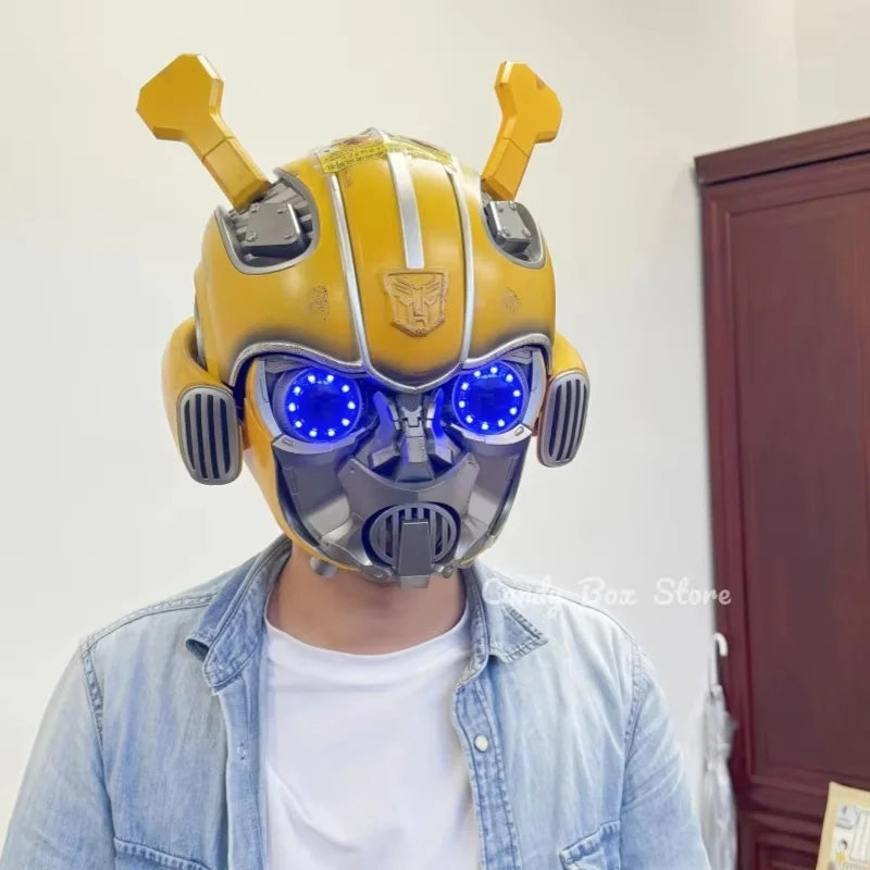 Marvel Mk5  Cosplay Mask Bumblebee Helmet English Voice Control Bluetooth Base Light Up Eyes Action Collection Figure Toy Gifts