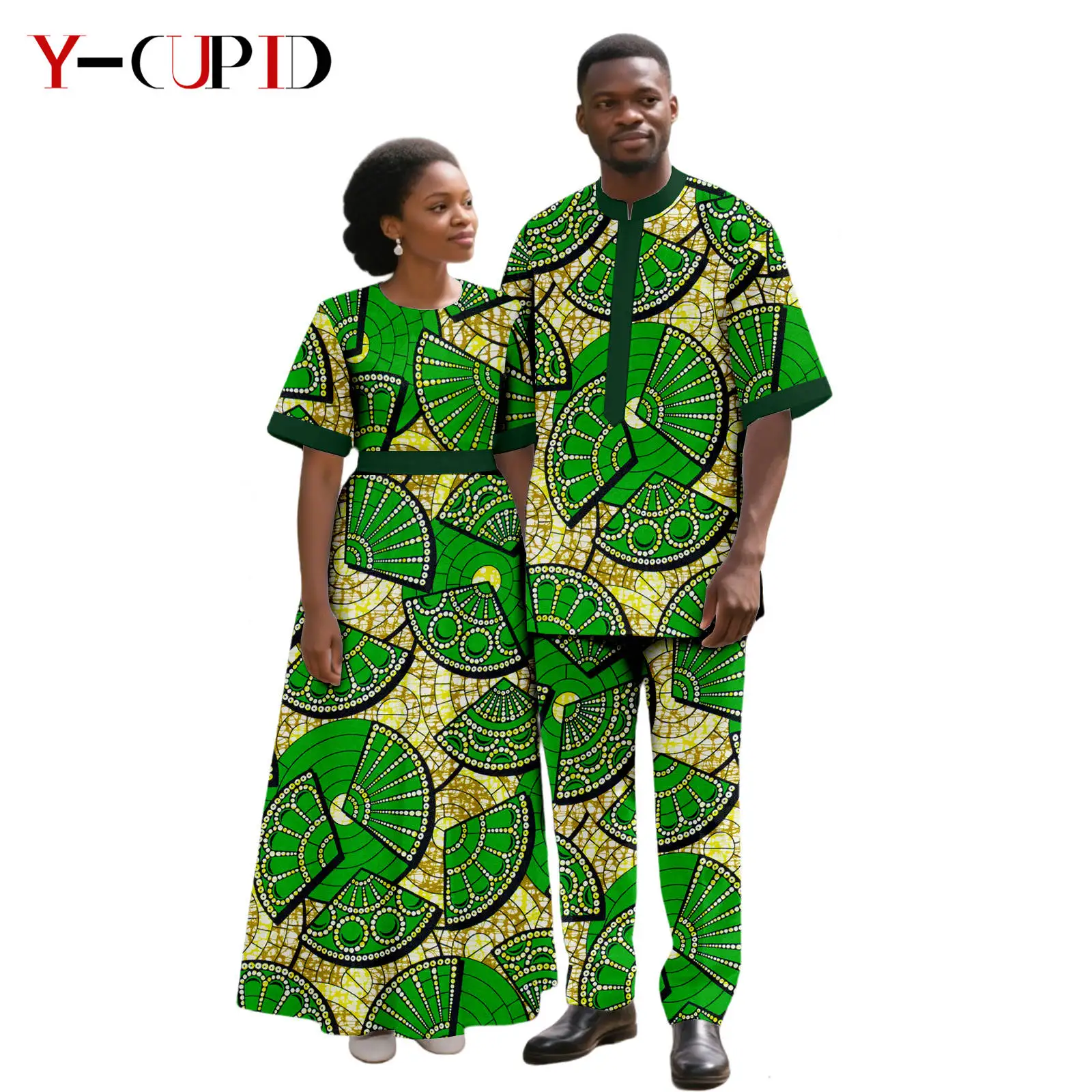 Abiti lunghi con stampa elegante africana per le donne Abiti da uomo abbinati Top e pantaloni Set Bazin Riche Abiti per coppie africane 25C088