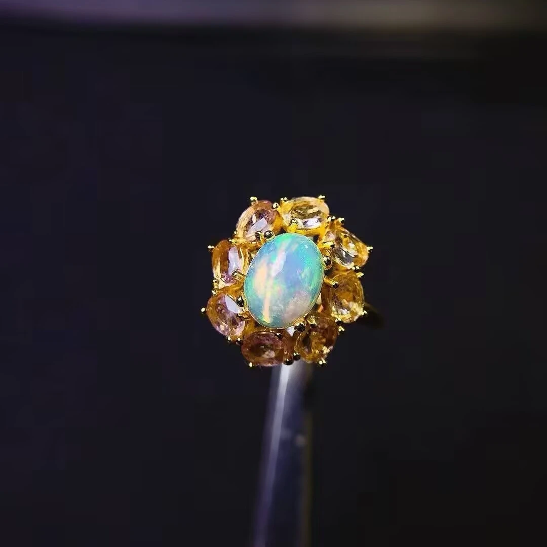 KJJEAXCMY exquisite jewelry Natural Opal women's Ring,S925 silver electroplating process inlay,high transparency with gemstones
