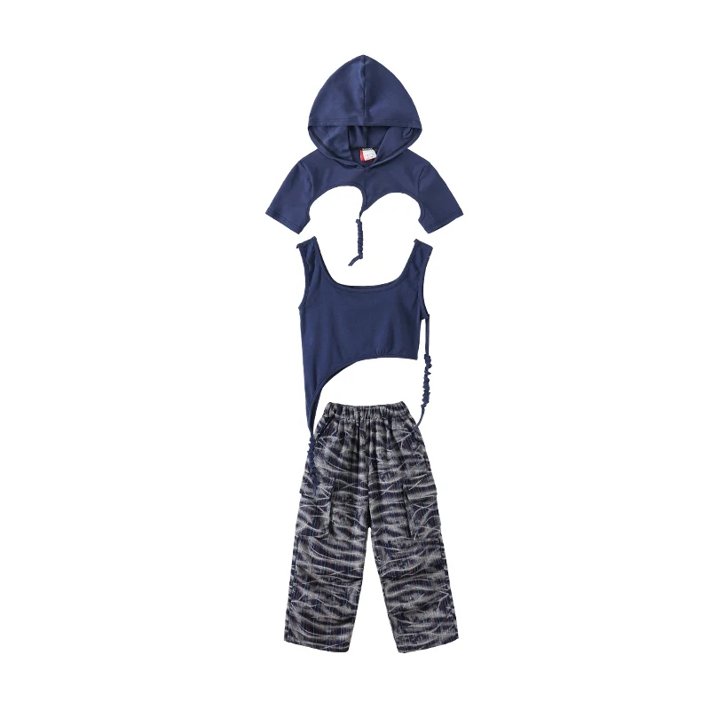 Roupas de dança jazz para meninas, roupas de verão para quadril e rua, mangas curtas, tops curtos, calças largas, roupas de performance de dança moderna bl15743