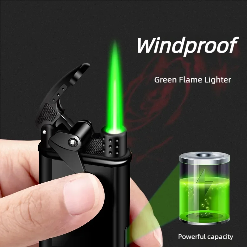 Creativity Rocker Arm Windproof Inflatable Green Flame Butane Gas Lighter High Temperature Resistance Cigarette Lighter Smoking