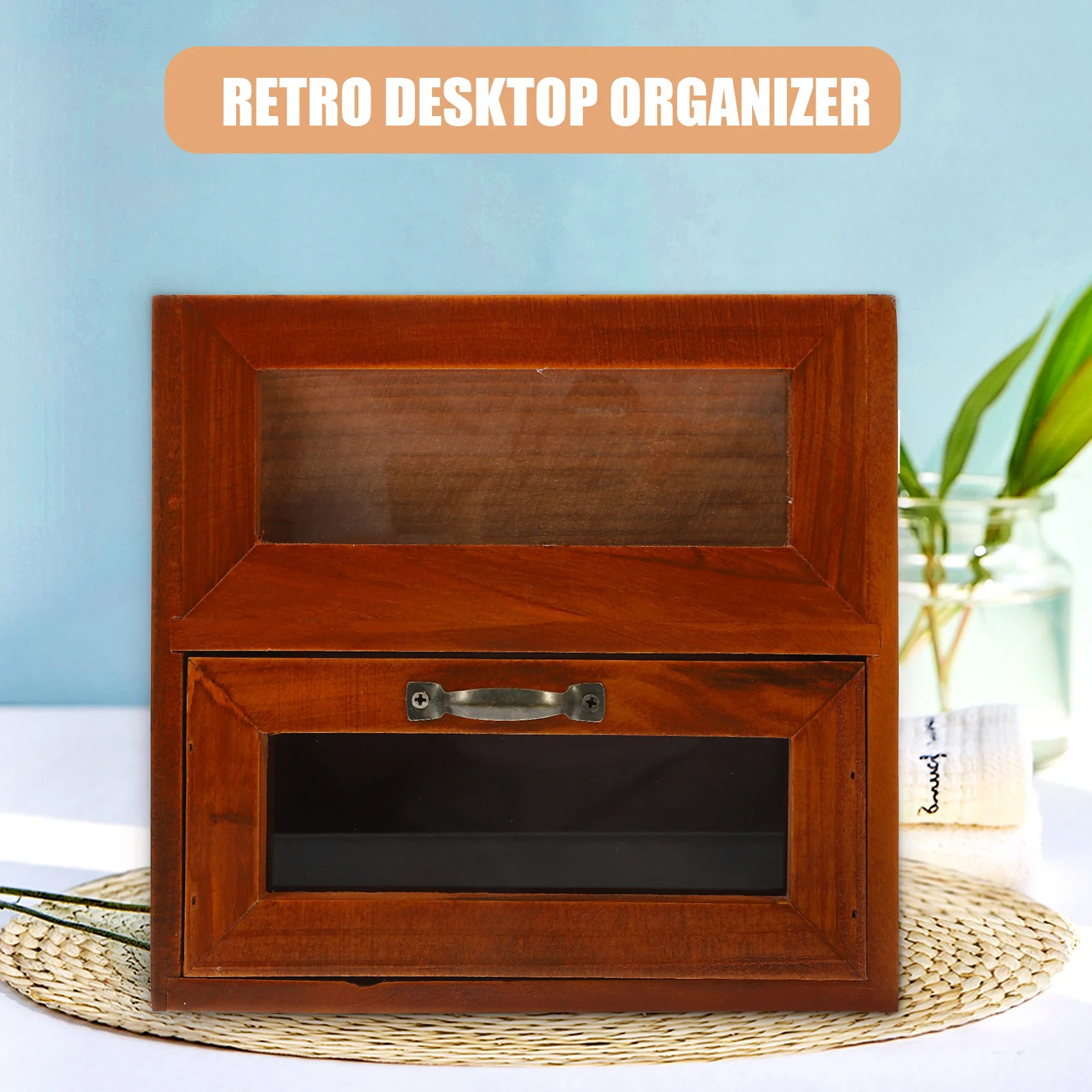 

Retro Desktop Organizer Wooden Storage Cabinet For Makeup Brush Cosmetics Jewelry Holder Vintage Style Tabletop Small