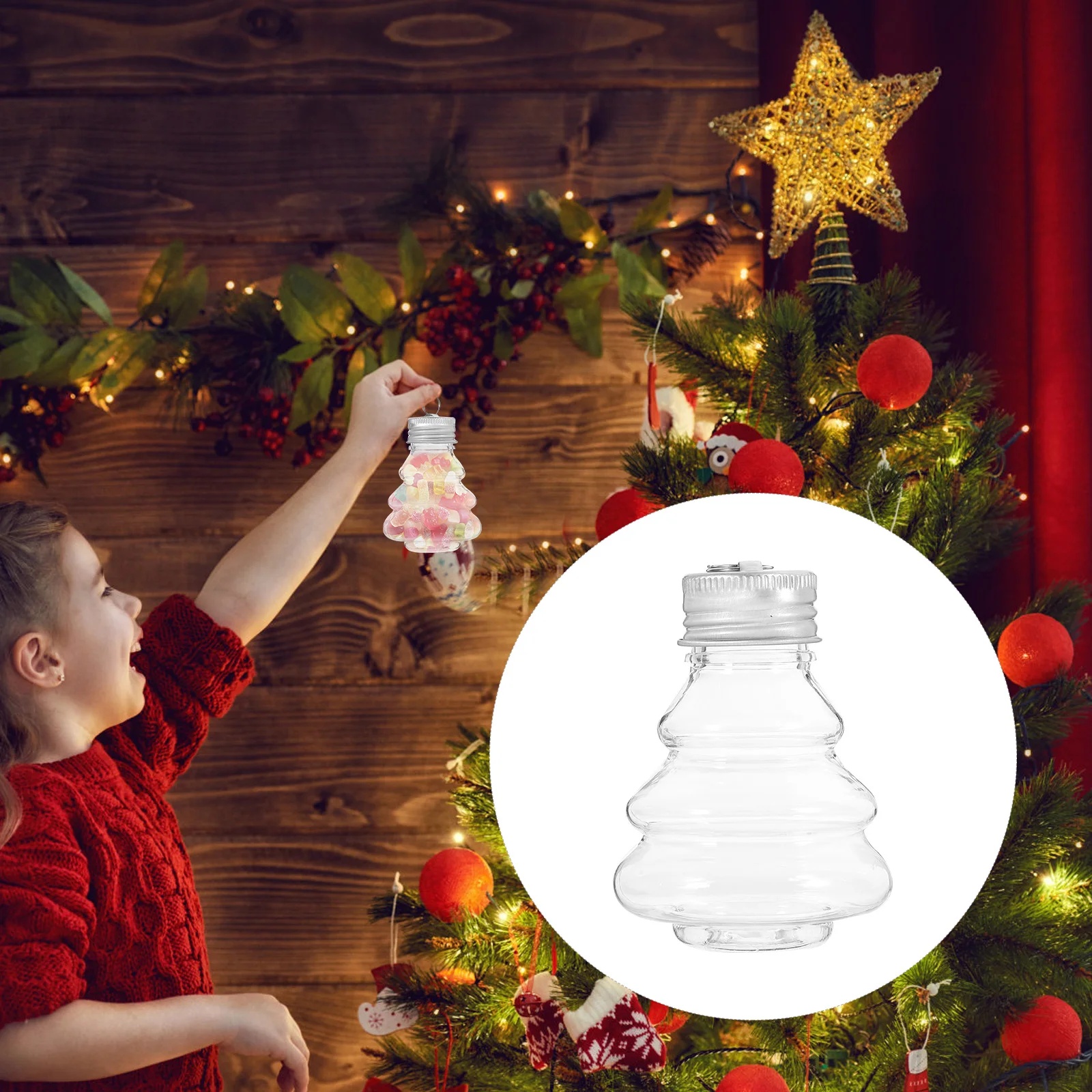 

10Pcs Christmas Tree Decoration Pendant Beverage Bottles Portable Candy Jars Juice Containers Caps Party Storage Bottles