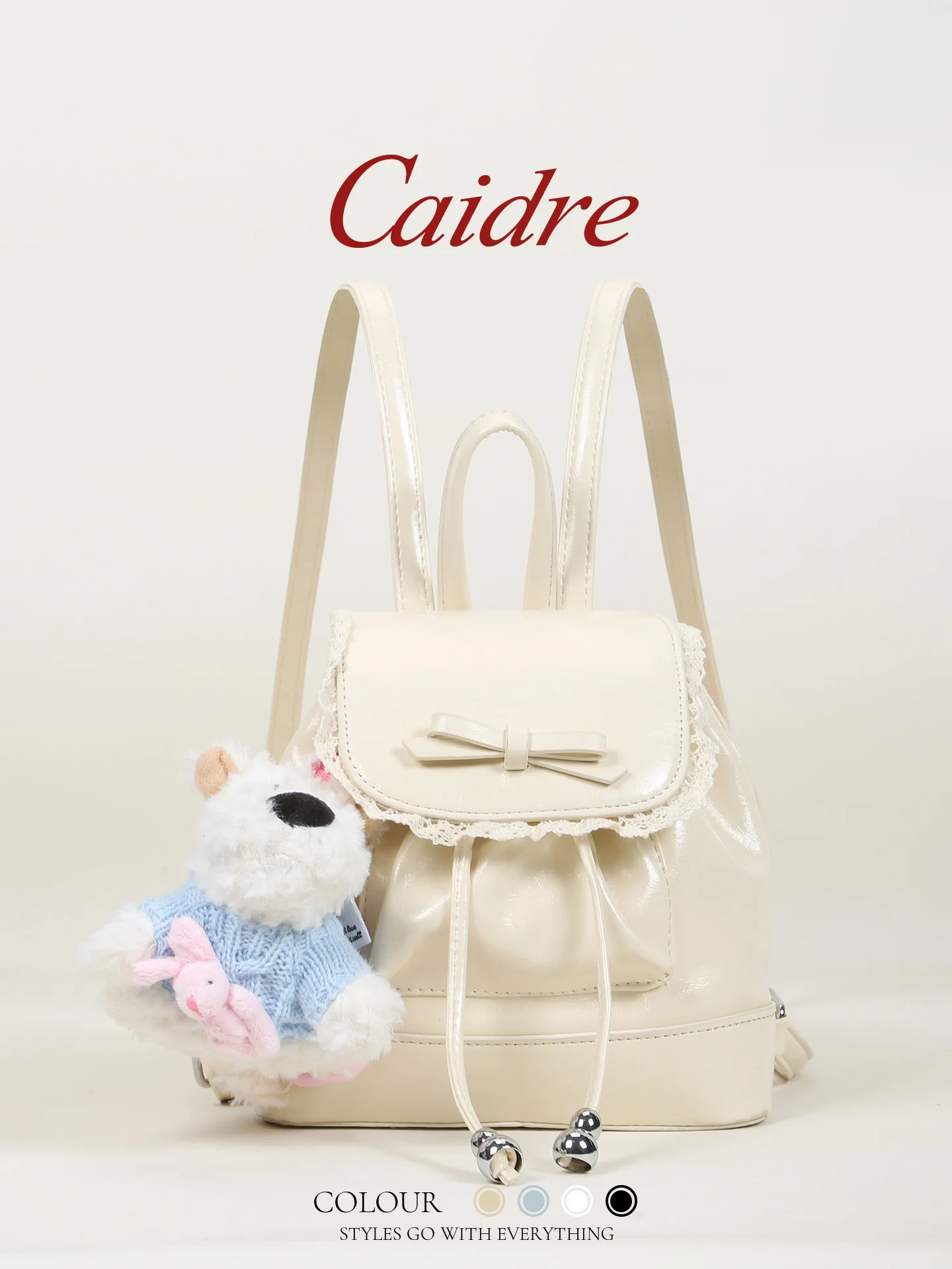 

Caidre Lace Youth Lightweight Double Shoulder Backpack Cute Little Dog Commuting School Bag Soft Handle Daily Use Bucket Shape