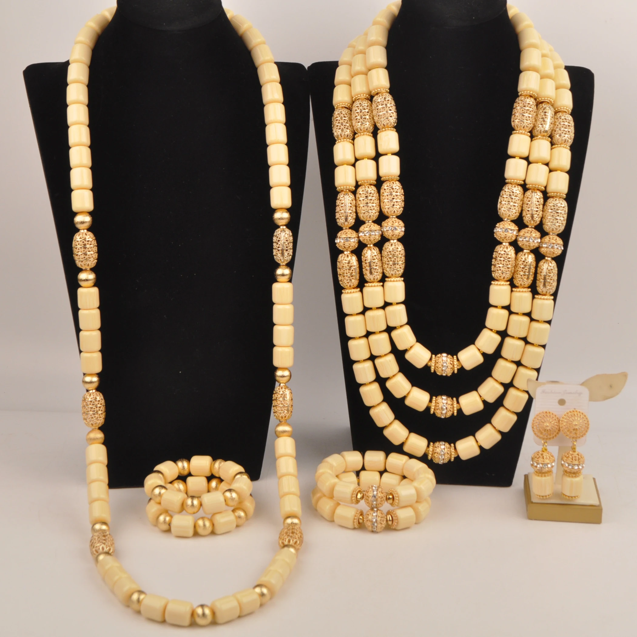 

White Artificial Coral Couple Set African Wedding Nigerian Beads Jewelry Sets