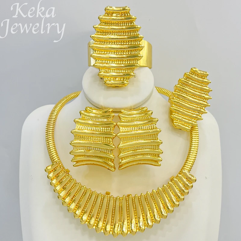 Italy Fashion 18K Gold Plated Jewelry Set for Women Geometric Design Luxury Drop Earrings Necklace African  Wedding Accessories