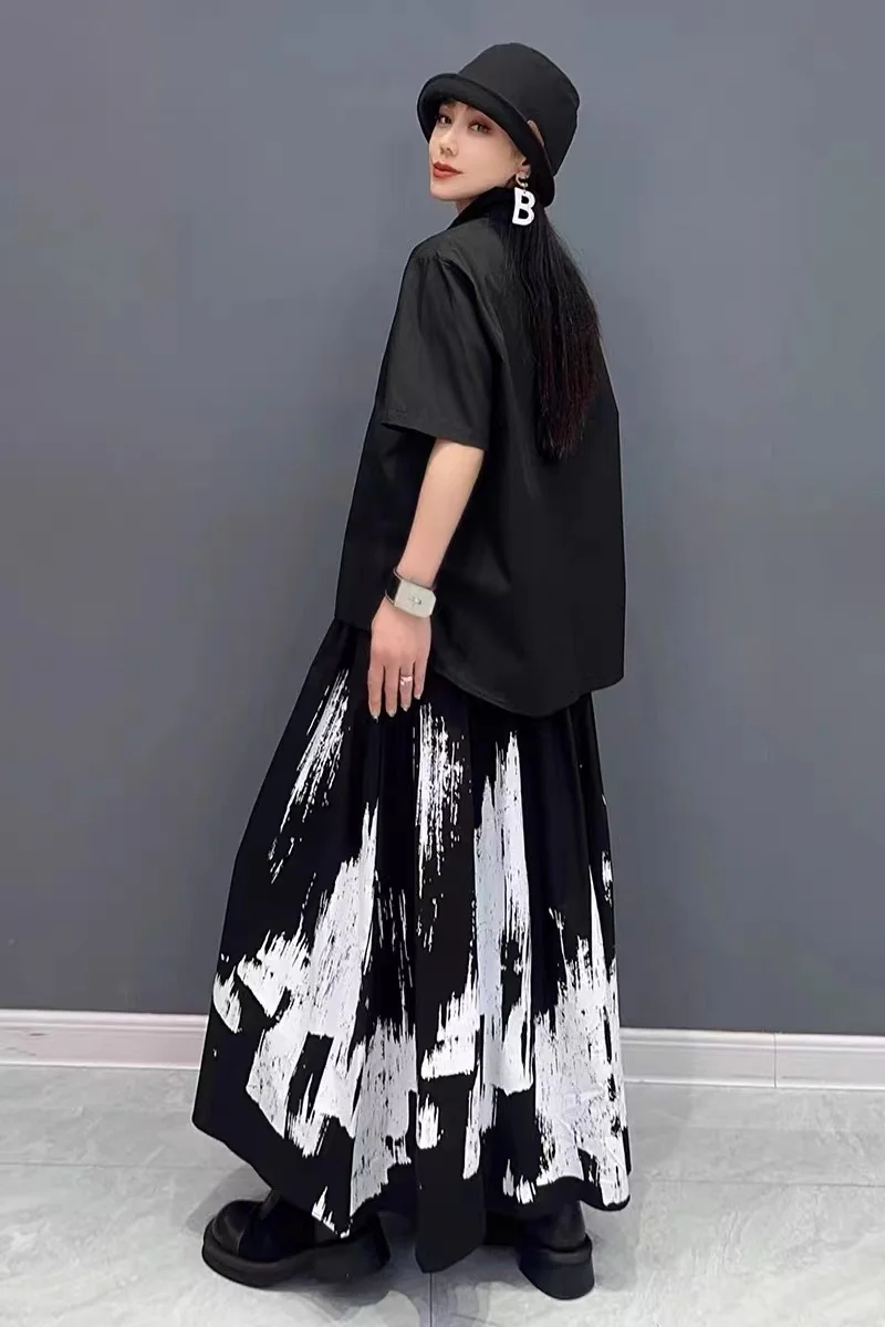 Künstlerisch bedrucktes Sommer-Swe irt- und langer Rock, zweiteiliges Damen-Faion-Set mit Tagl-Design für Sli-Damen