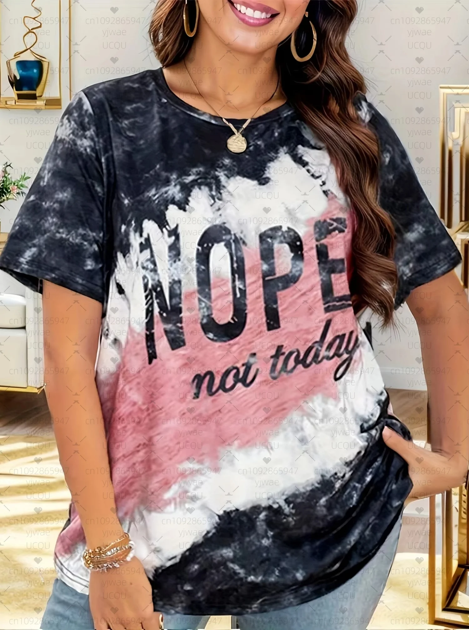 

2025 Women Plus Size Letter Print Top Colorblock Crew Neck Short Sleeve, O Neck, Leisure Time Ladies Tshirt Tops, Summer,