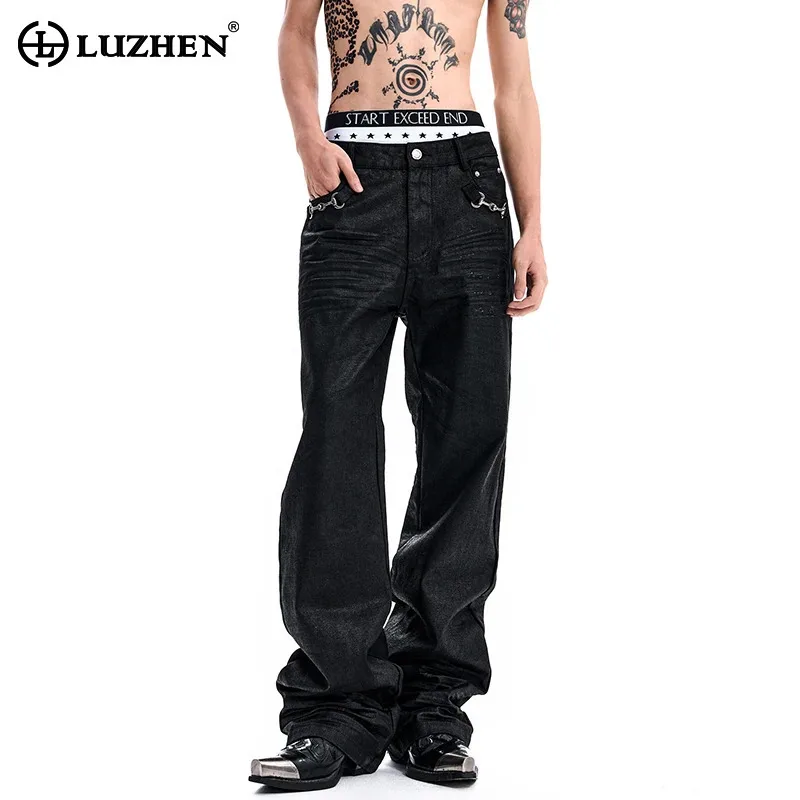 LUZHEN 2026 New Original High Quality Fashion Straight Tube Casual Jeans Men's Handsome Pleated Design Male Denim Pants JY8672