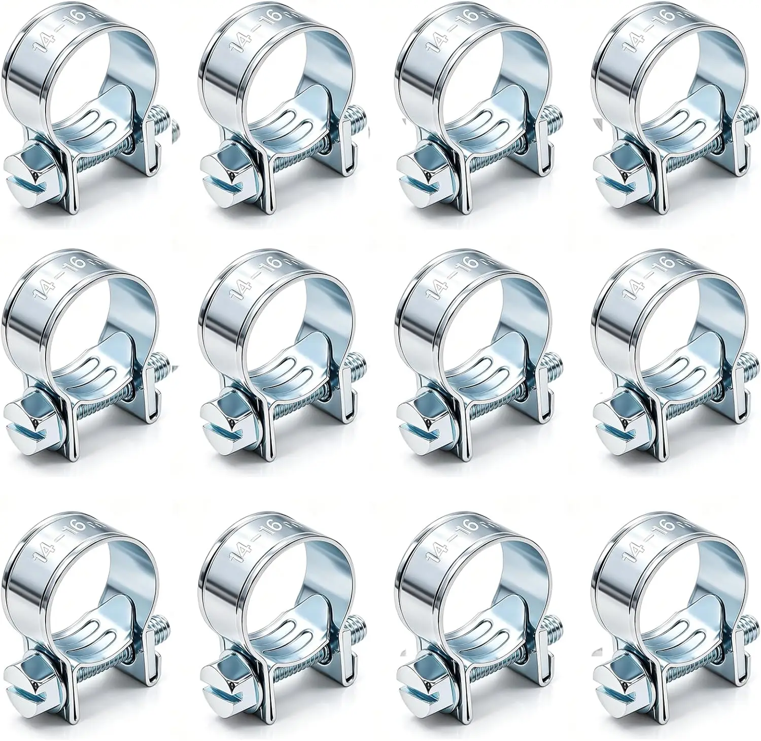 12Pcs Hose Clamp Carbon Steel 6-24mm Adjustable Mini Fuel Line Injection Hose Clips Clamp Diesel Petrol Pipe Coolant Radiator