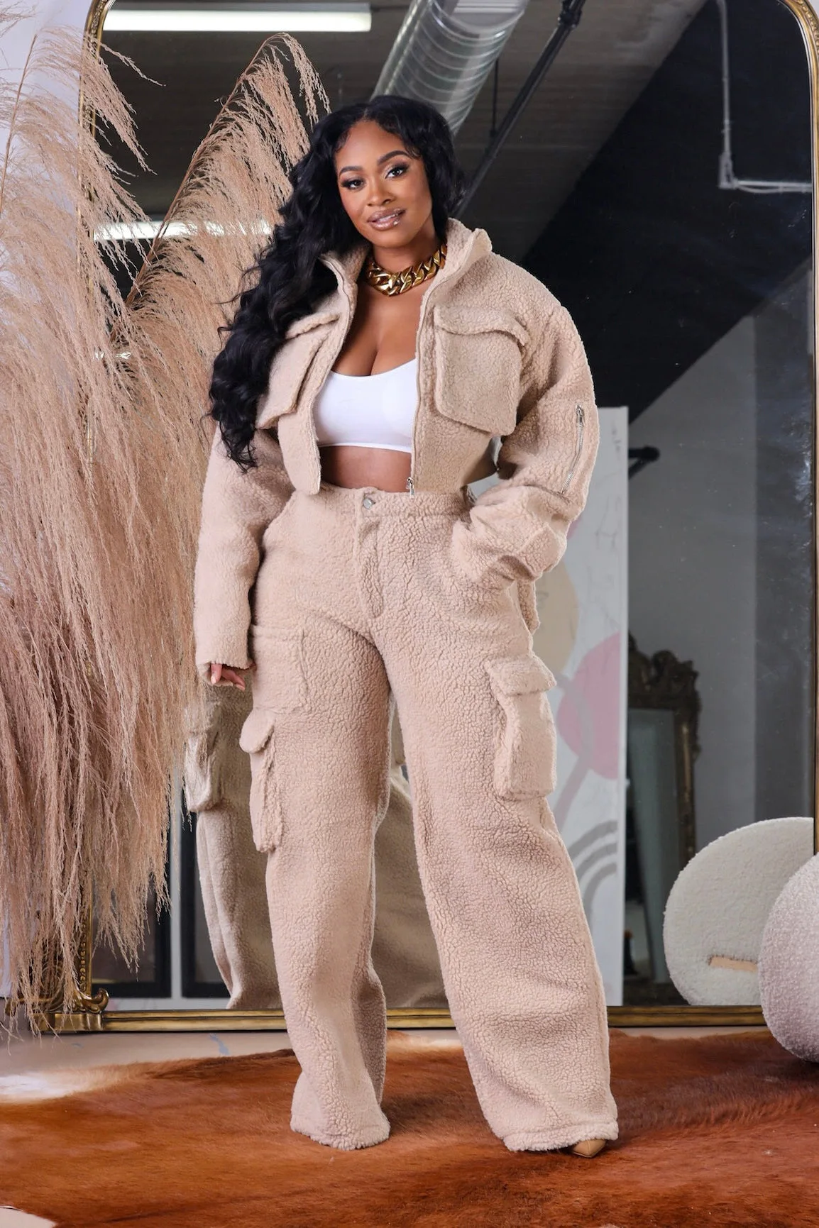 Fall Winter Fuzzy Pajamas Jacket And Pants Two Piece Set Home Wear Lounge Wear Set Women Warm Thick Fleece Jogger Set Sweatsuit