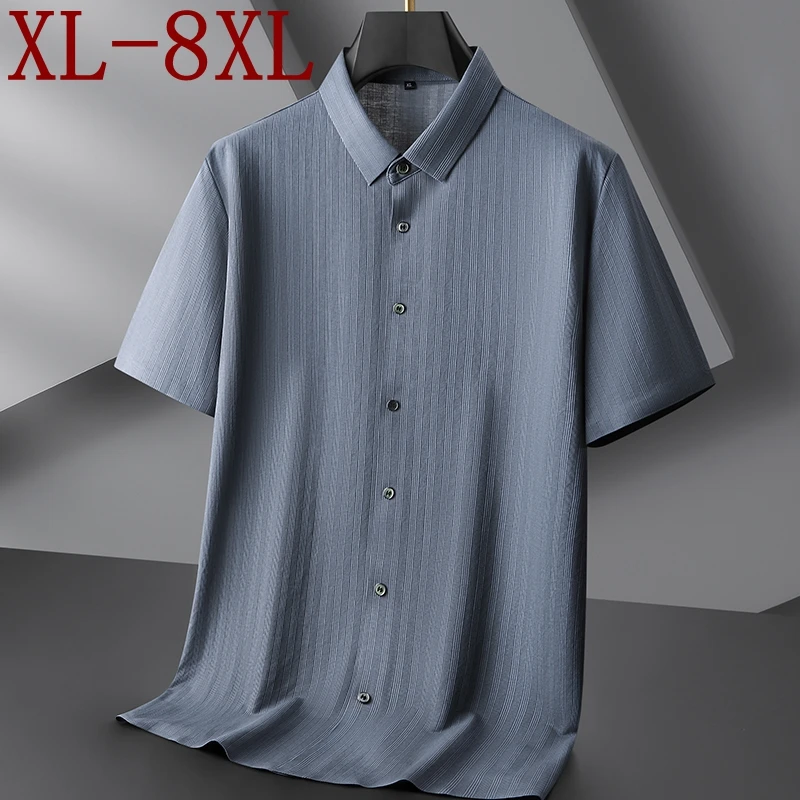 

8XL 7XL 6XL 2025 Новая летняя сорочка Homme Высококачественная хлопковая дышащая рубашка Мужская одежда Деловая повседневная полосатая мужская рубашка