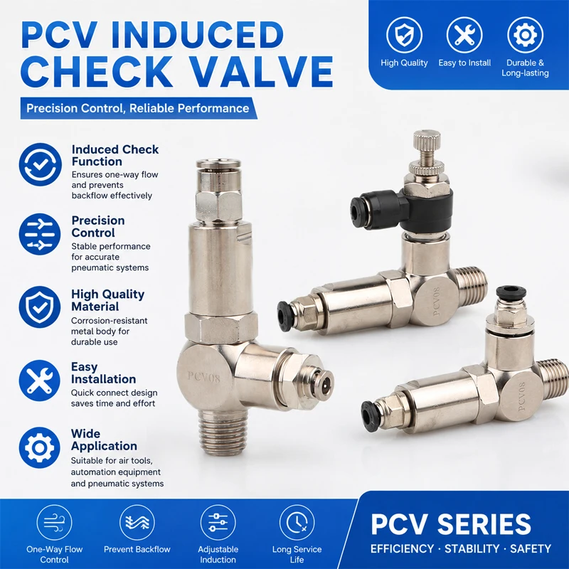 PCV Pilot Operated Check Valve Brass Nickel Plated Pneumatic One Way Air Control Valve PCV06 PCV08 PCV10 PCV15