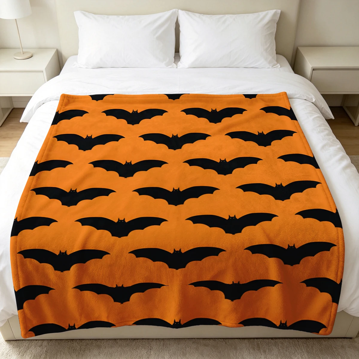 Orange Horizontal Bat Soft Fluffy Flannel Blanket Super Cozy Lightweight Bed Blanket for Halloween Sofa Bed Christmas Decor
