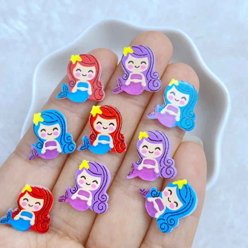 30Pcs New Cute Mini 14mm Shiny Mermaid Series Flatback Ornament Jewelry Making Manicure Hairwear Accessories