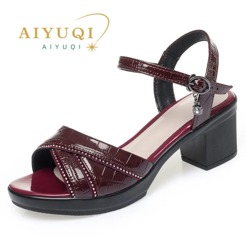 

AIYUQI Women Summer Sandals 2024 New Genuine Leather High-heel Sandals Women Large Size Fashion Sandals For Women