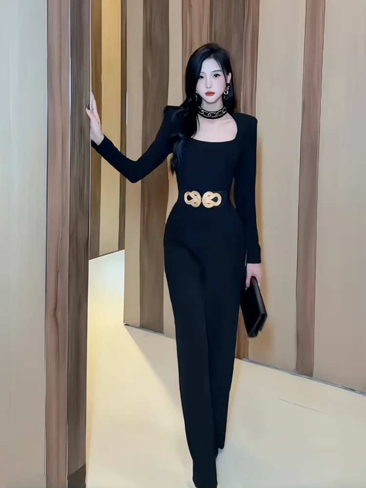 

Bla Пригородные цельные брюки с высокой талией, прямые брюки, модные осенние длинные брюки, обычный женский облегающий комбинезон