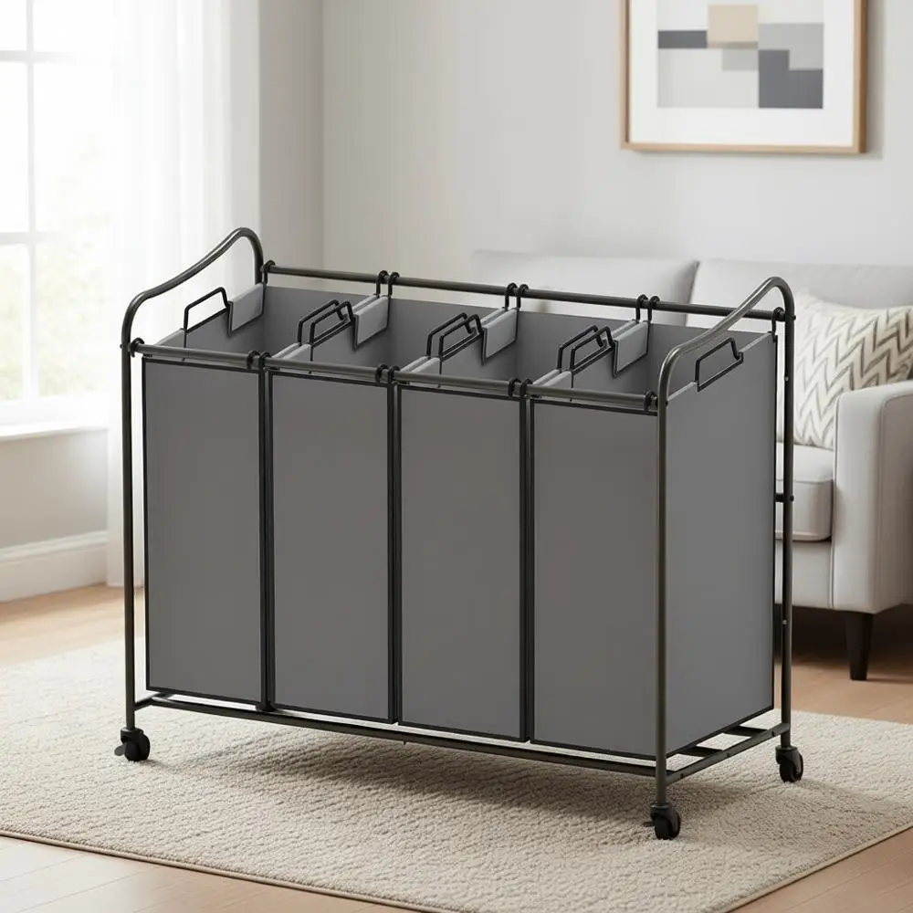 

Тележка-сортировщик для белья на 4 секции, усиленная, серая