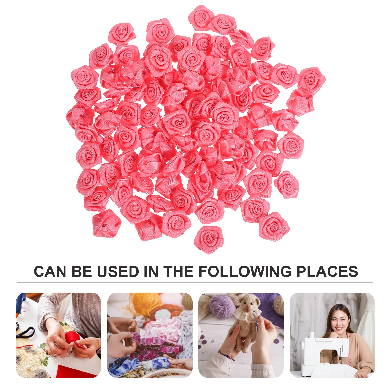 

100Pcs Silk Ribbon Roses Embroidery Appliques for DIY Clothing Bags Dresses Skirts Handmade Decorative Sewing Floral Accessories