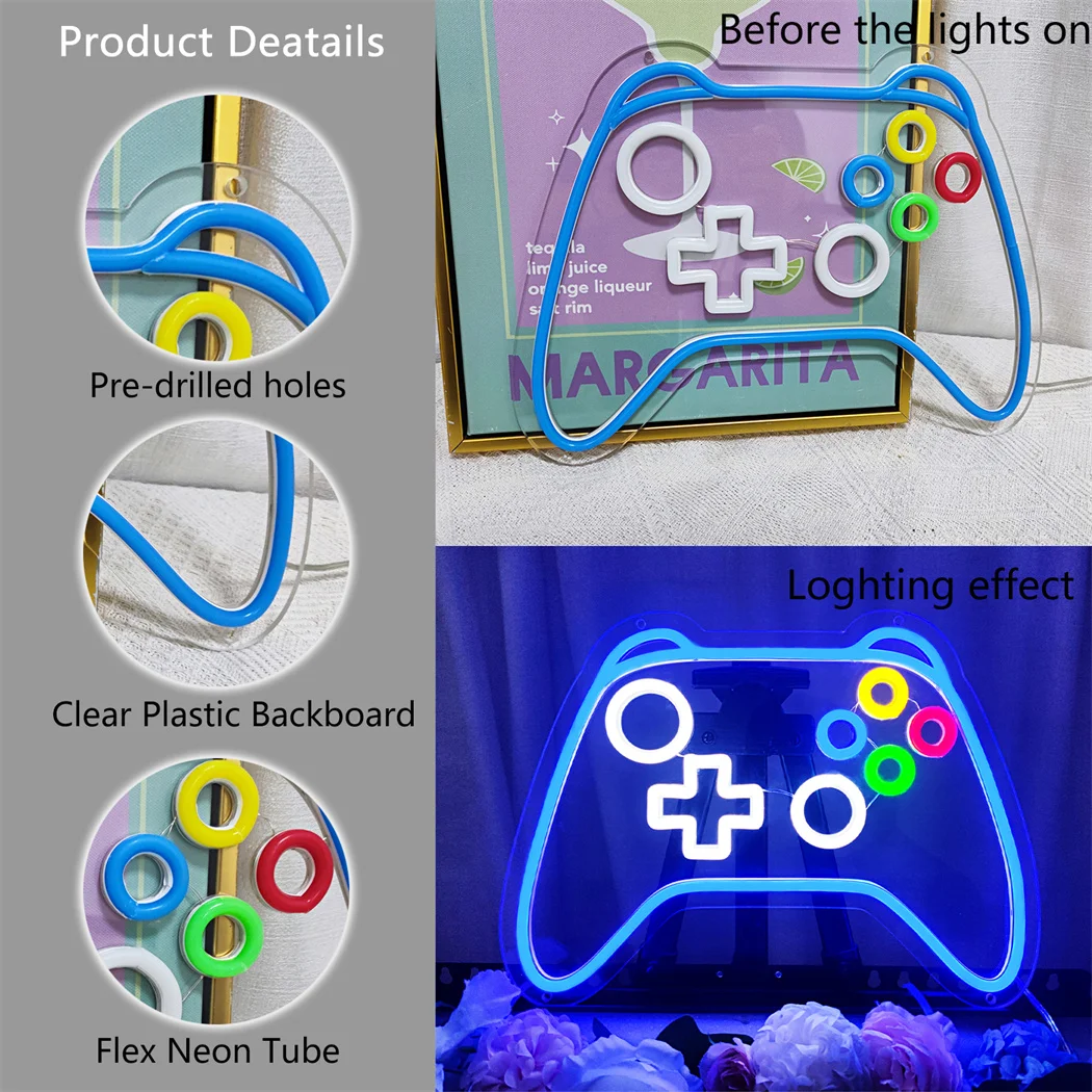 Gamer Neon Sign Gamepad Shaped LED Neon Sign per Gamer Room Decor Gaming Wall Decor USB Powered Gamer Gifts for Teens Boys Kids