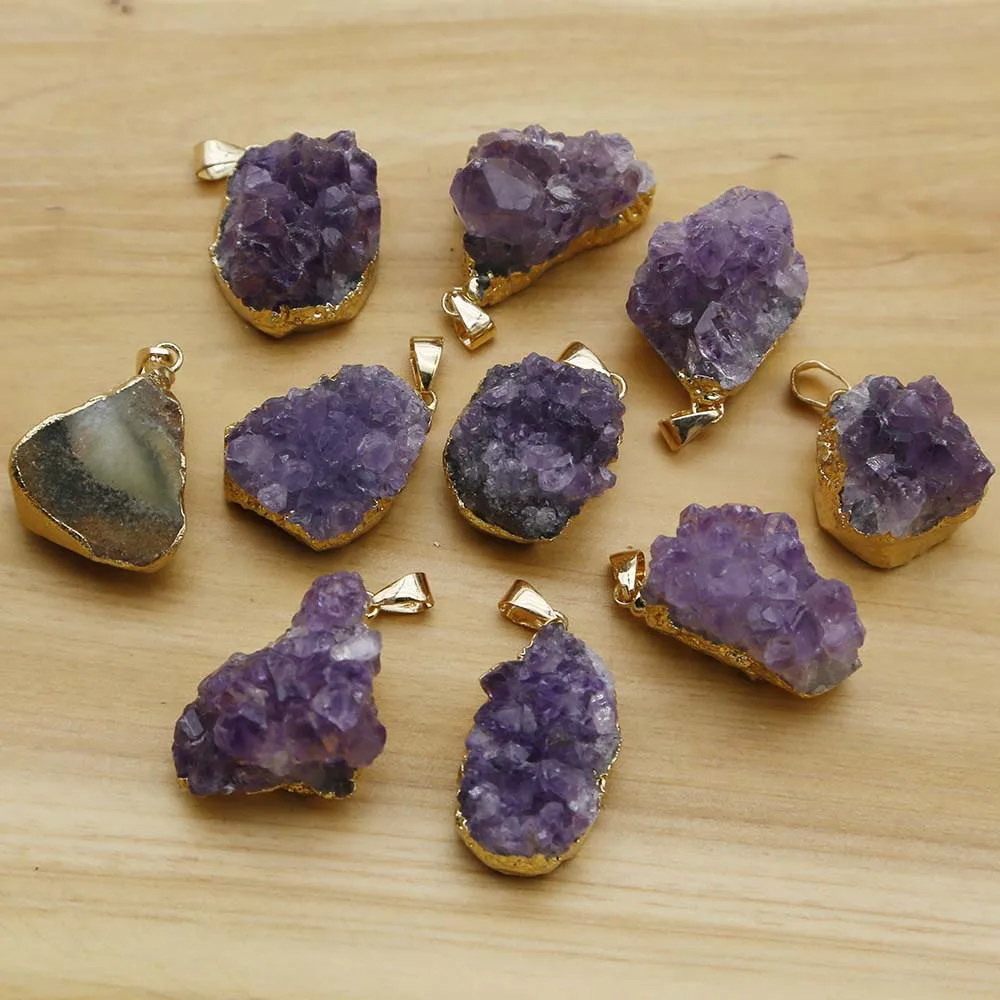 

Natural Stone Raw Ore Amethyst Necklace Pendants Irregular Phnom Penh Quartz Quality Purple Crystal Jewelry Gift Wholesale 10Pcs