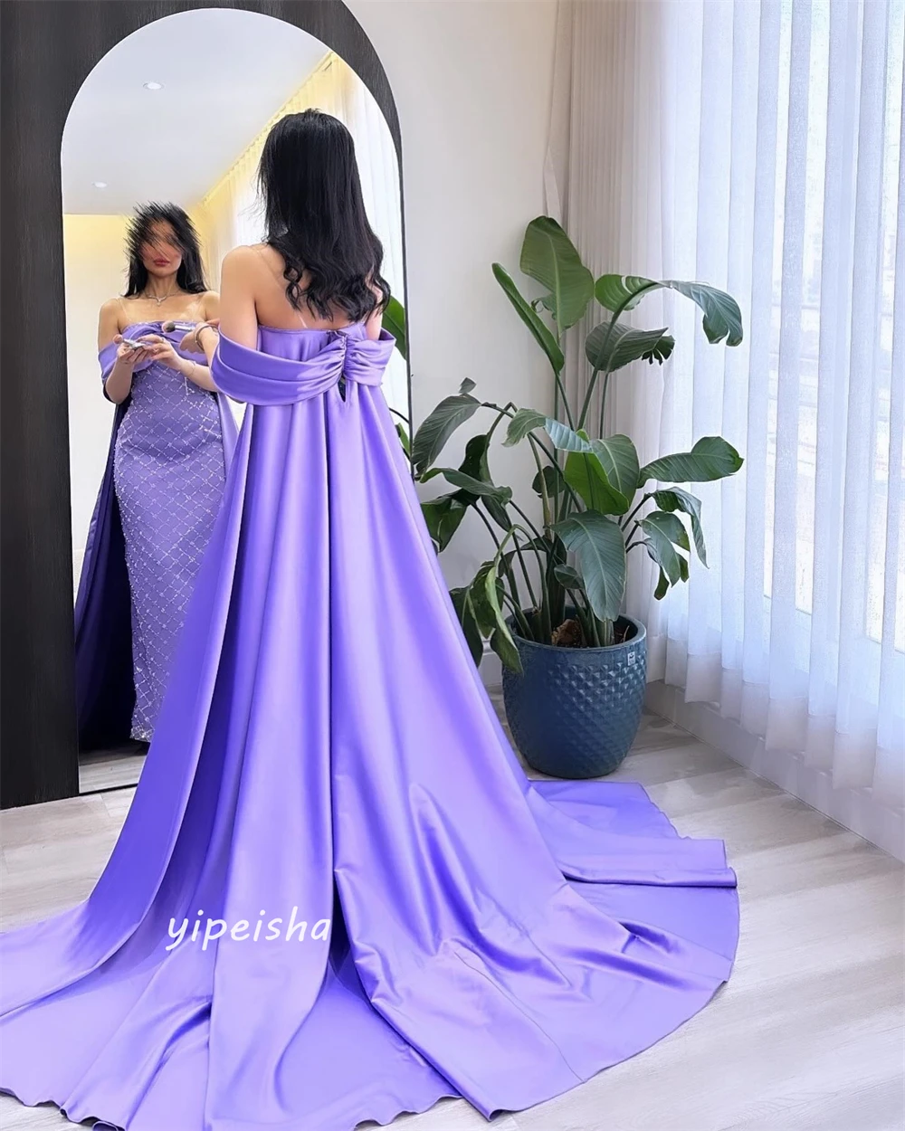   Satin Beading Draped Pleat Valentine's Day A-line Off-the-shoulder Bespoke Occasion Gown