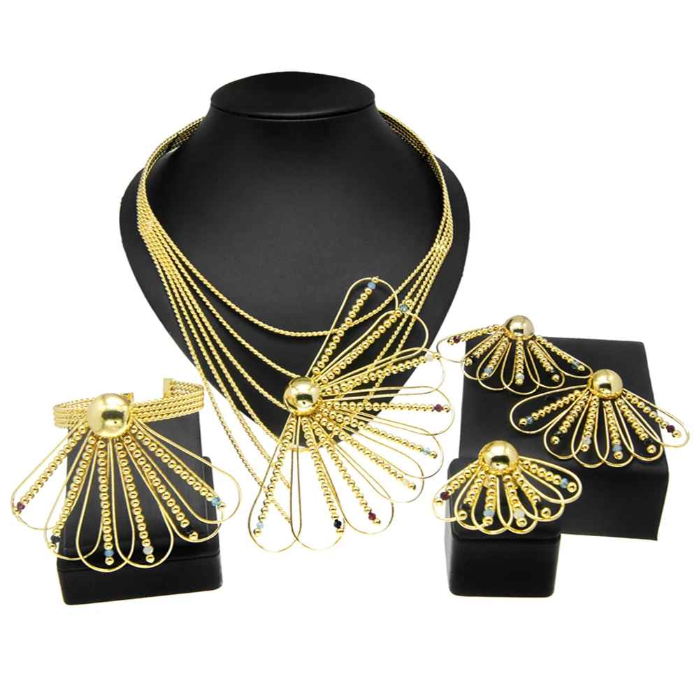 

Zhuerrui Customized Luxury Gold Cheap Beads Necklace Earrings Rings Jewelry Sets Factory America Women's Costume Accessories