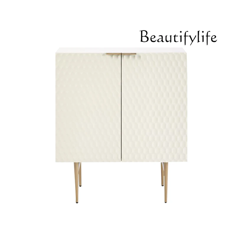 Nordic pastoral modern style side cabinet shell wave board texture white double door foyer entrance cabinet