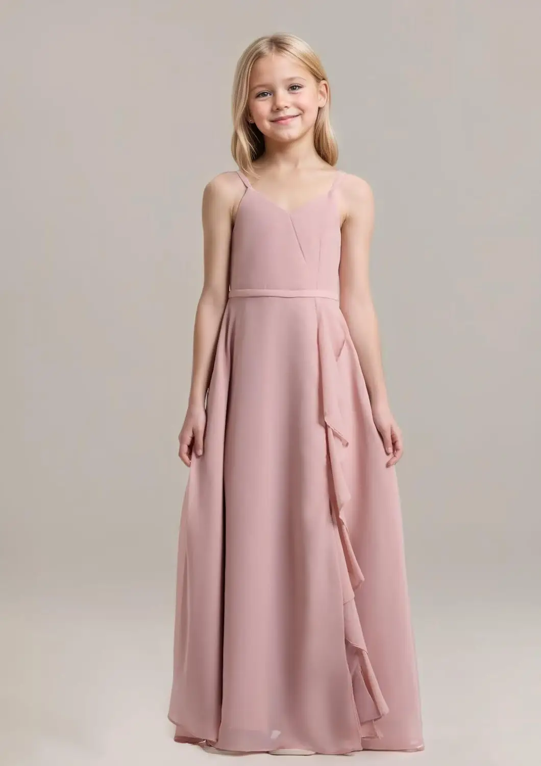 십대 소녀들을 위한 스파게티 스트랩이 있는 우아한 A라인 주니어 신부 들러리 드레스 사이드 슬릿이 있는 꽃무늬 웨딩 파티 드레스