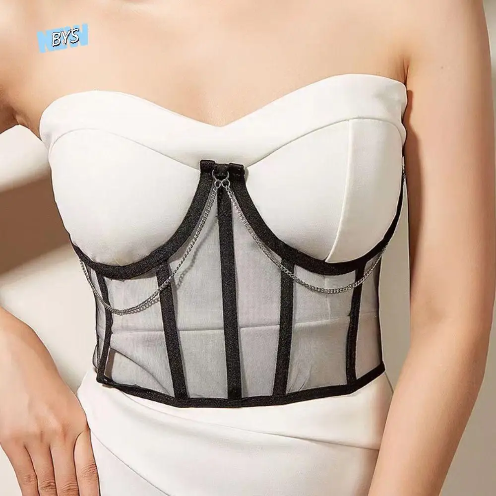 

Breathable Mesh Tummy Control Shapewear Transparent Chain Lace Corset Belt Belly Contracting Slimming Girdle Body Shaper Female