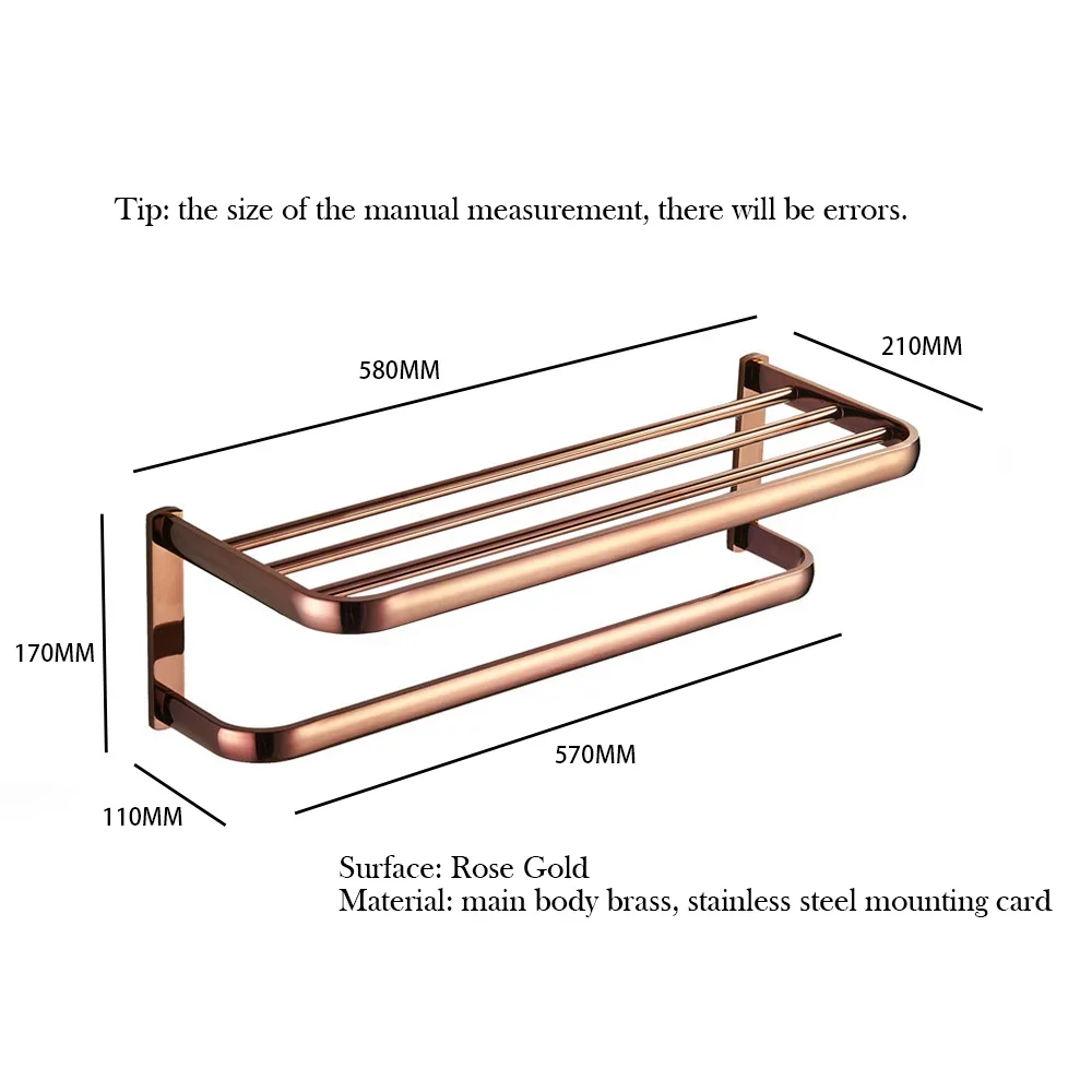 Brass Towel Racks Electroplating Rose Gold Towel Bar Bath Towel Rack Perforated Installation Bathroom Decorative Accessories