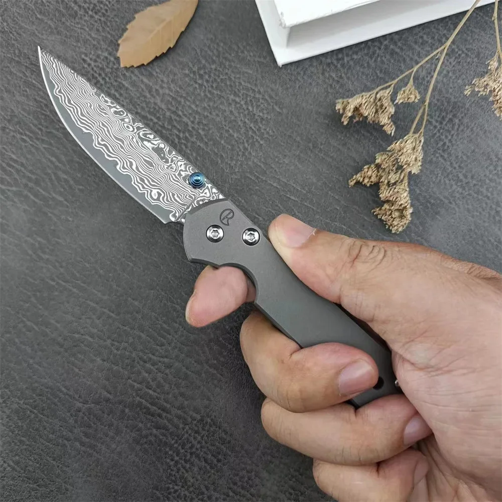 New Chris Reeve Damascus Steel folding Knife Outdoor Survival Camping Rescue EDC pocket Knife tool TC4 titanium handle