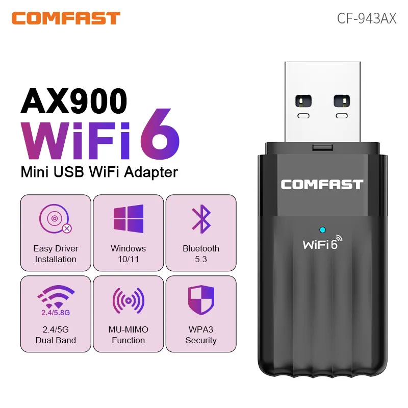 COMFAST Bluetooth 5.3 WiFi 6 Dongle AX900 USB WiFi Adapter Driver Free 2.4GHz&5.8GHz Wireless Receiver For PC/Laptop Win10/11