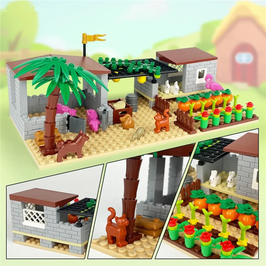 MOC Farm Animals Plants Scene Building Blocks Compatible Classic Bricks Accessories Creative Expert Assemble Model Kids Toys