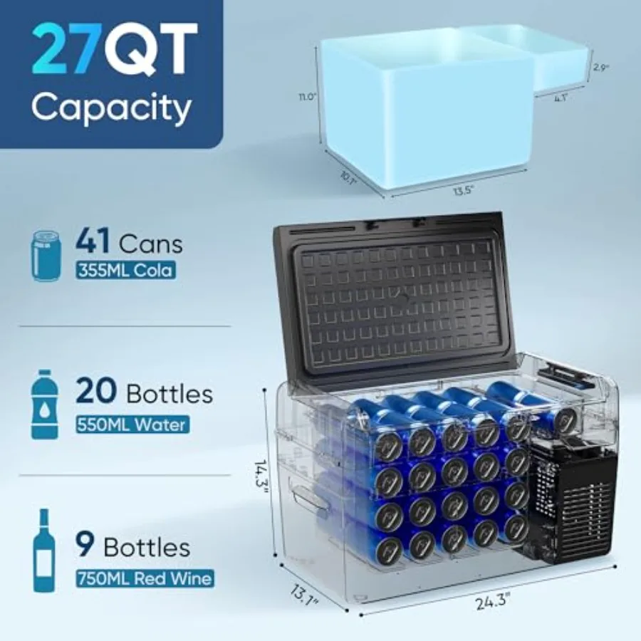 Portable 12V Refrigerator Freezer For Camping And Travel, Black ABS Plastic With Fast Cooling And Energy Efficiency