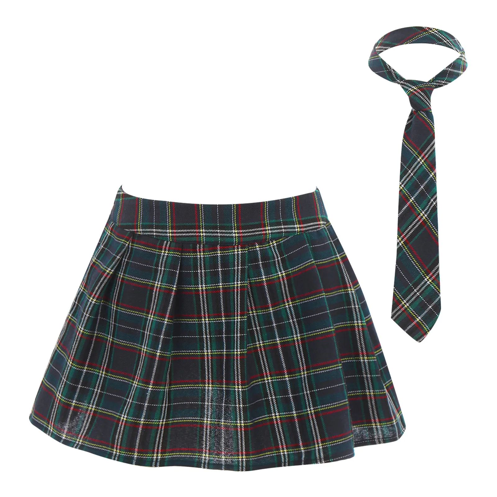 

Women Japanese Schoolgirls Role Play Uniforms Zipper Plaid Pleated Mini Skirt Necktie Set Sexy Schoolgirls Skirt Cosplay Costume