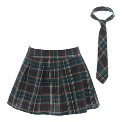 Women Japanese Schoolgirls Role Play Uniforms Zipper Plaid Pleated Mini Skirt Necktie Set Sexy Schoolgirls Skirt Cosplay Costume