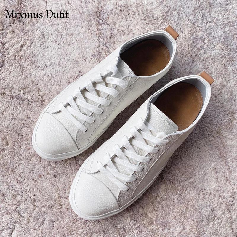 Mrxmus Dutit 2023 New Spring Autumn Women Fashion Genuine Leather Thick Sole Shoes Simple Color Matching All-match Casual Female