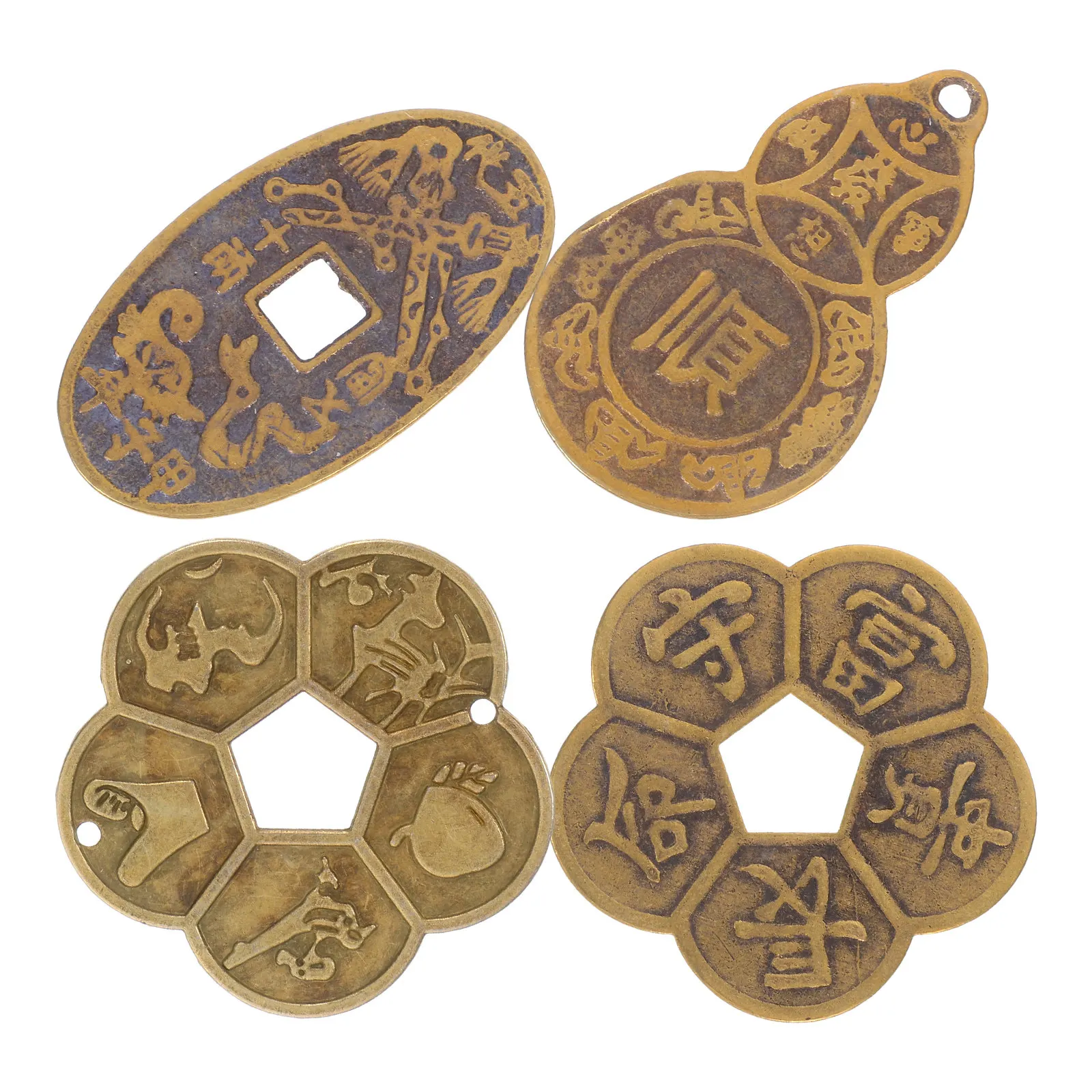 

4Pcs Feng Shui Brass Luck Coins Ancient Chinese Divination Coins Decorative Craft Supply Multi-Function Fortune Wealth Charm